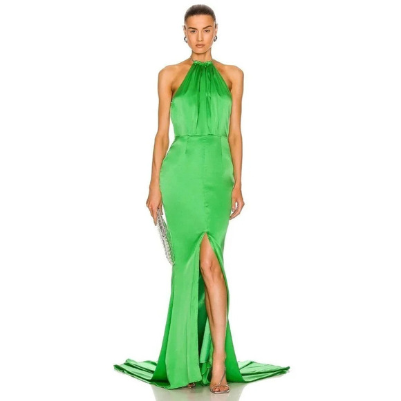 Retrofete Satin Crystal Margot Gown in Green XSmall New. Long Maxi Dress - Picture 17 of 17